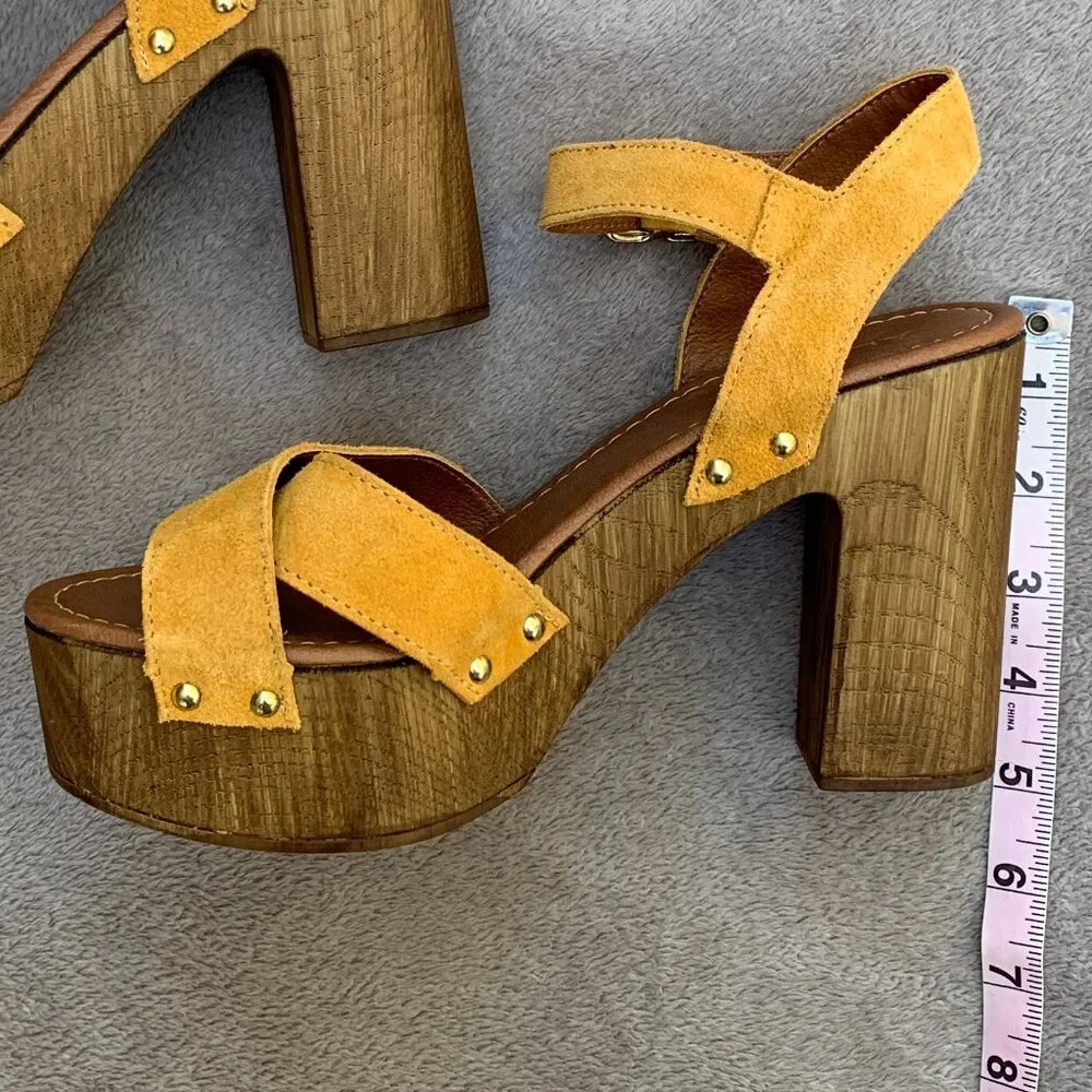 Aldo Deleniel Suede and Wooden Platform Block Heels Sz9 - Picture 13 of 16